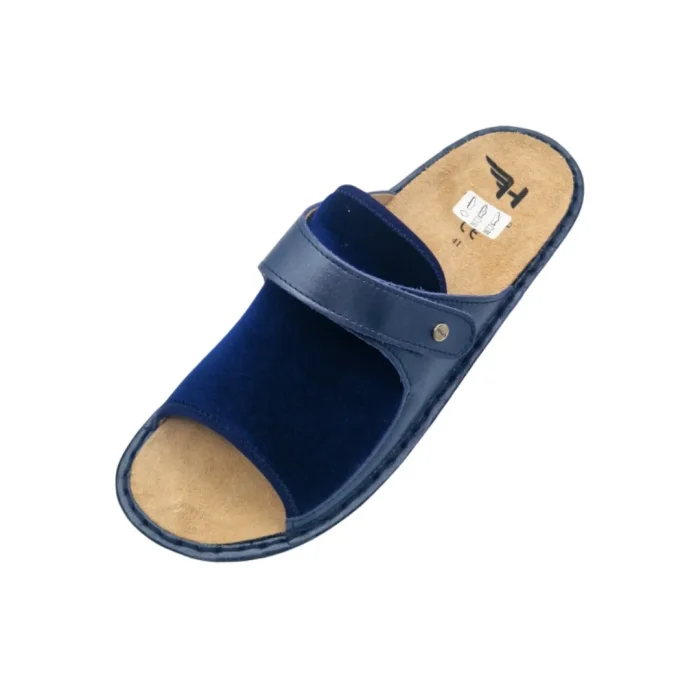 Ciabatte donna elasticivelluto blu vista superiorezzate Hergos H150