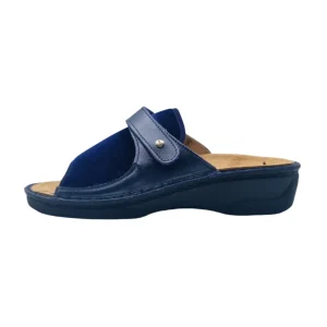 Ciabatte donna elasticizzate Hergos H150 velluto blu vista laterale