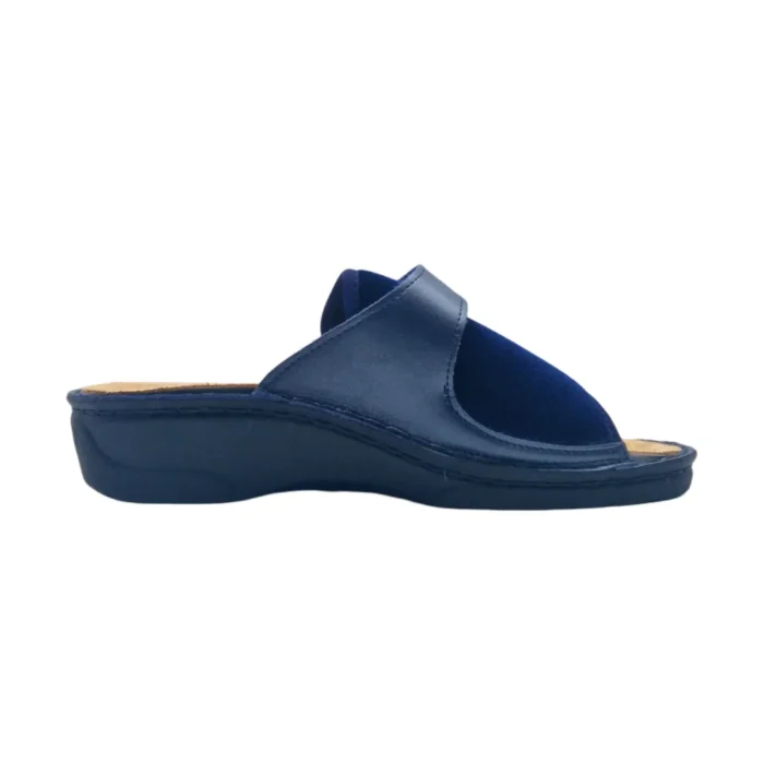 Ciabatte donna elasticizzate Hergos H150 velluto blu vista mediale