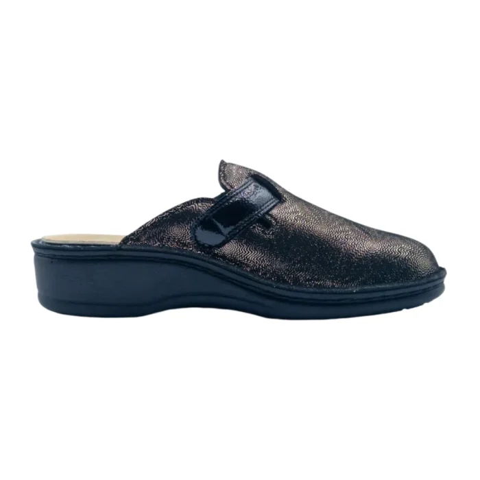 Pantofole elasticizzate donna Ecosanit 113242 incas nero vista mediale