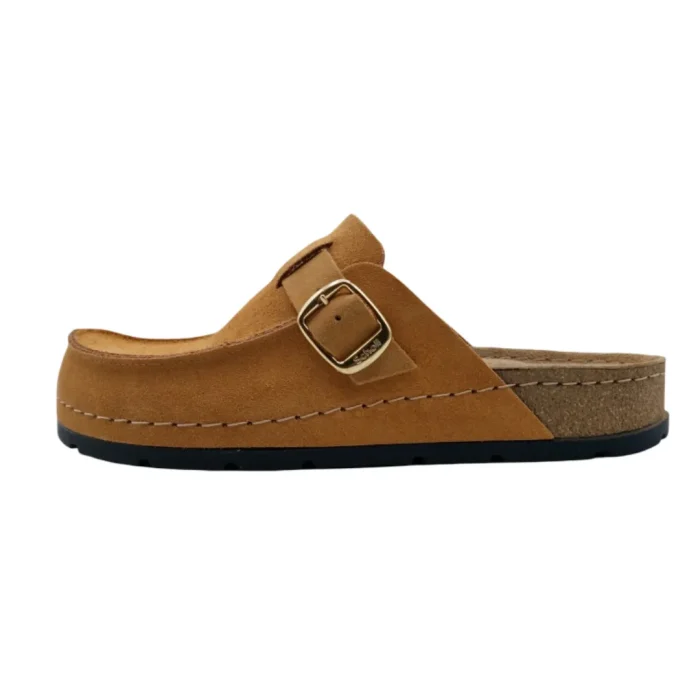 Pantofole mocassino donna Scholl Bora cognac vista laterale