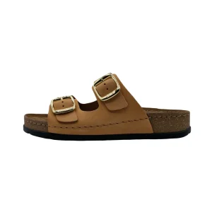 Ciabatte donna estive Scholl Bora 2 Buckles cognac vista laterale