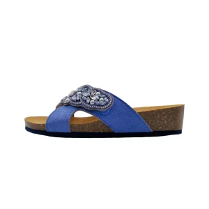 Ciabatte donna plantare bioprint Dott Scholl Salento Cross azzurro vista laterale