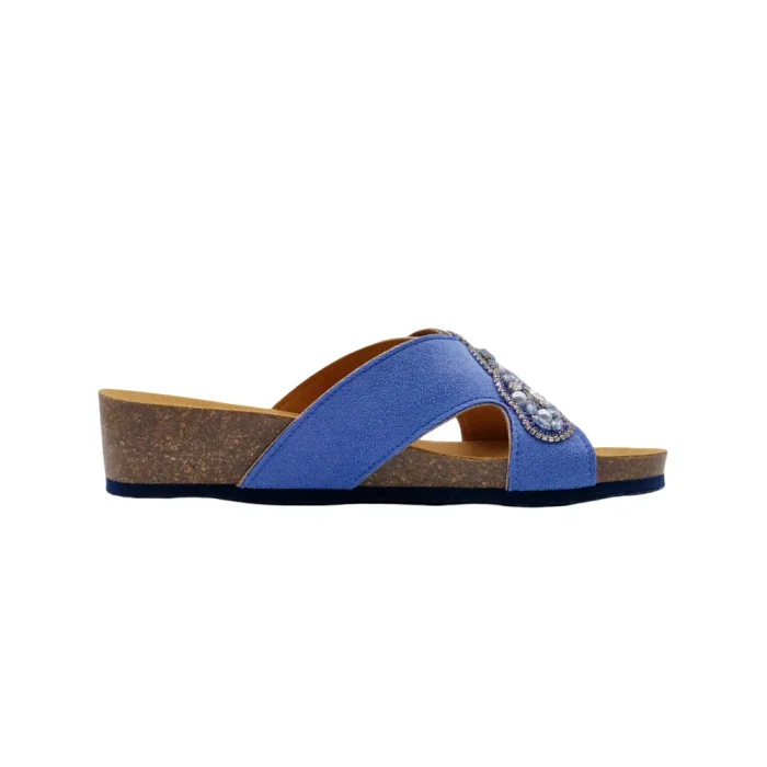Ciabatte donna plantare bioprint Dott Scholl Salento Cross azzurro vista mediale