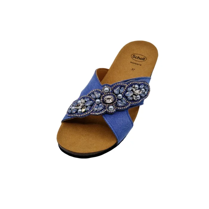 Ciabatte donna plantare bioprint Dott Scholl Salento Cross azzurro vista superiore