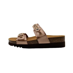 Ciabatte donna plantare bioprint Scholl Kaia 2 straps oro rosa vista laterale