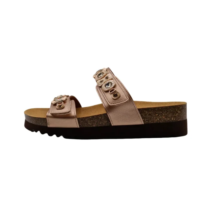 Ciabatte donna plantare bioprint Scholl Kaia 2 straps oro rosa vista laterale