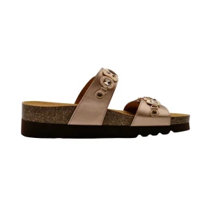 Ciabatte donna plantare bioprint Scholl Kaia 2 straps oro rosa vista mediale