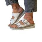 Ciabatte doppia fascia donna plantare estraibile Loren M3233 bianco indossate_2