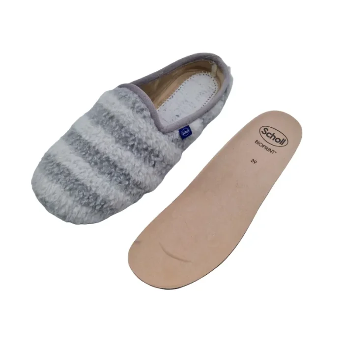 Pantofola donna con pelliccia Scholl Maddy grigio plantare estraibile
