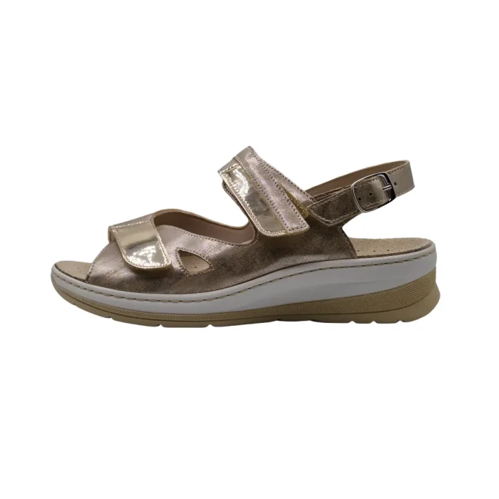 Sandali donna suola biomeccanica Ecosanit 113B169 platino vista laterale