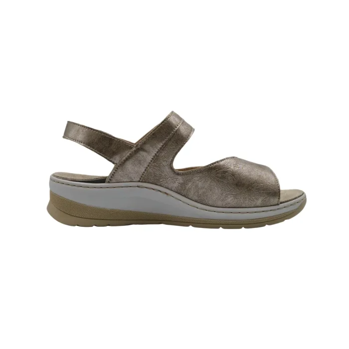 Sandali donna suola biomeccanica Ecosanit 113B169 platino vista mediale