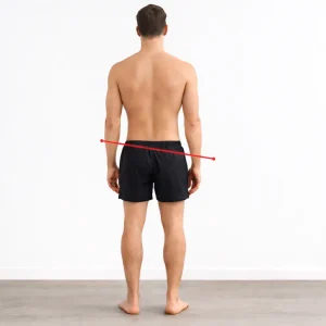 Linea rossa sulla postura del bacino in uomo di spalle