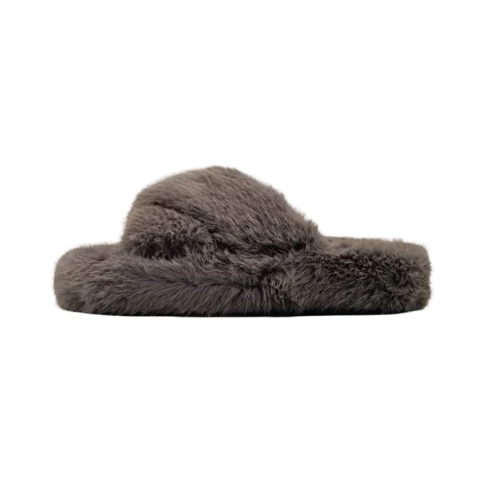 Pantofole con pelliccia donna Scholl Fluffy cross grigio vista laterale