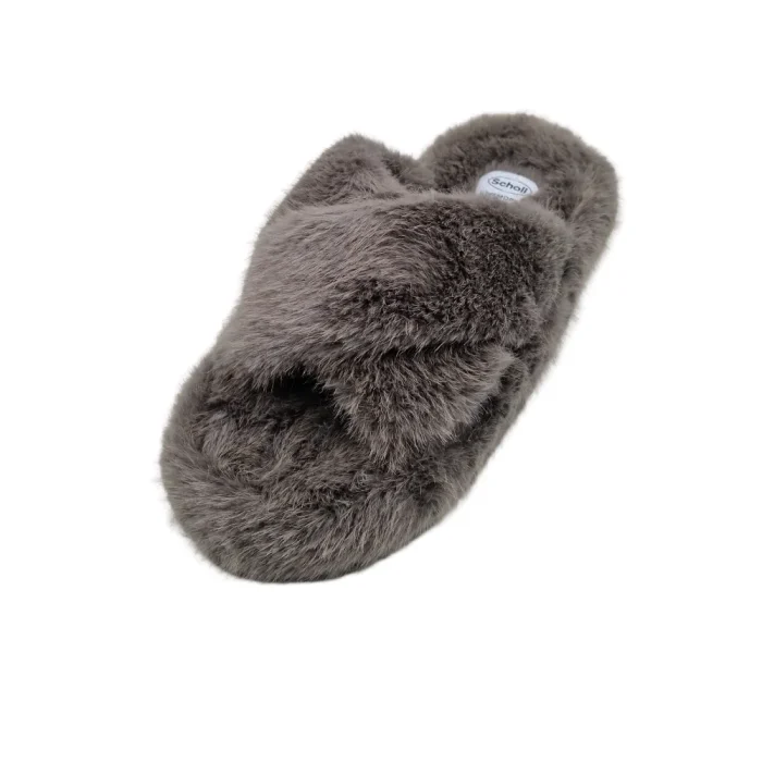 Pantofole con pelliccia donna Scholl Fluffy cross grigio vista superiore