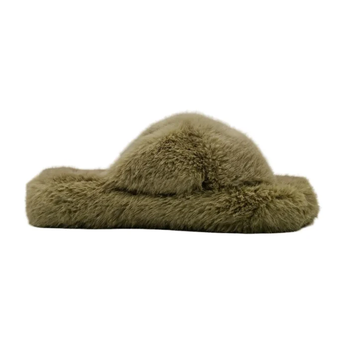 Pantofole con pelliccia donna Scholl Fluffy cross verde vista mediale