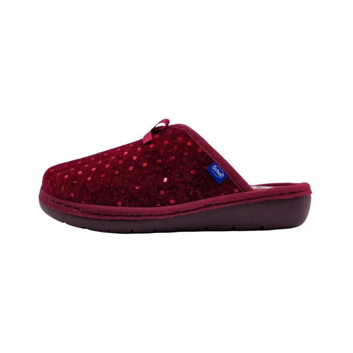 Pantofole donna invernali Scholl Lauren bow bordeaux vista laterale Pantofole donna invernali Scholl Lauren bow bordeaux vista laterale