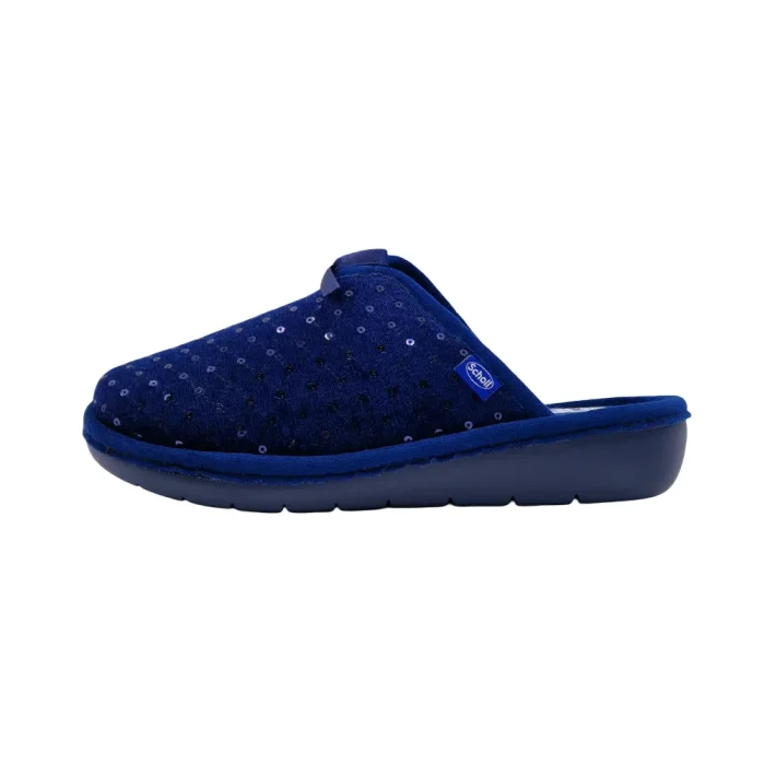 Pantofole donna invernali Scholl Lauren bow navy blu vista laterale Pantofole donna invernali Scholl Lauren bow navy blu vista laterale
