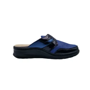 Pantofole donna suola biomeccanica per dita a martello Ecosanit blu vista mediale Pantofole donna suola biomeccanica per dita a martello Ecosanit blu vista mediale