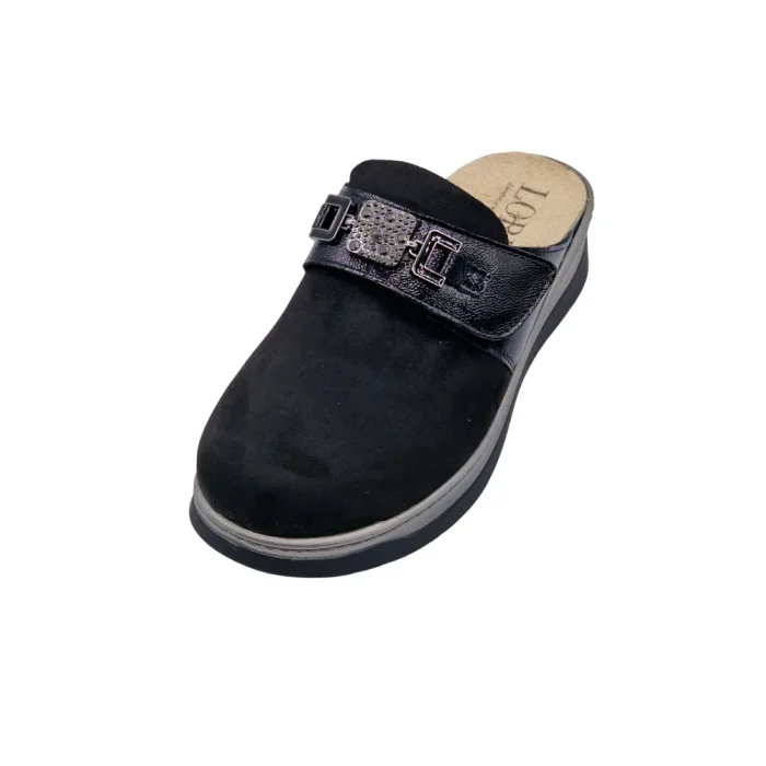 Sabot donna con plantare estraibile per alluce valgo Loren M3250 nero vista frontale Sabot donna con plantare estraibile per alluce valgo Loren M3250 nero vista frontale